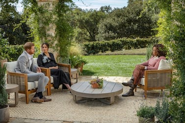 The Duke and Duchess of Sussex were interviewed Oprah Winfrey in California for TV special, 'Oprah with Meghan and Harry'. AP Photo