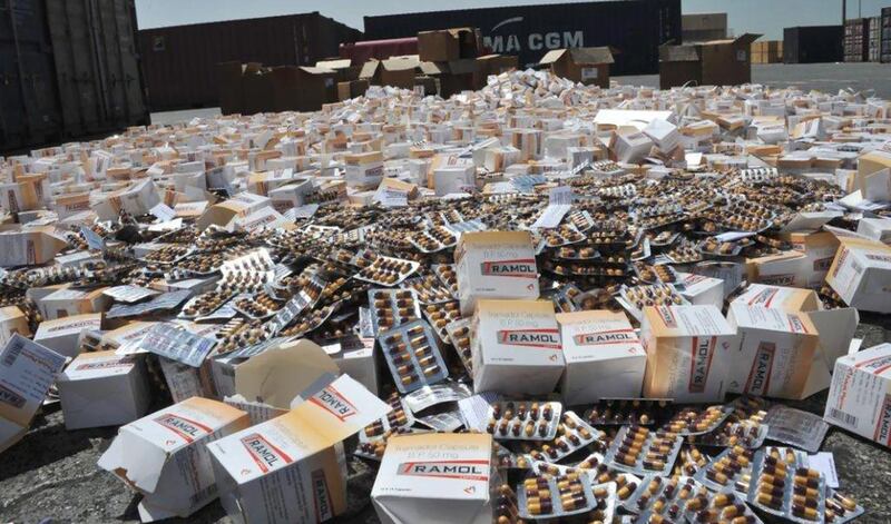 Tramadol tablets seized in Dubai last year as they were being smuggled through the country. Police say the abuse of Tramadol is the most prevalent drug problem in the country. Courtesy Dubai Customs