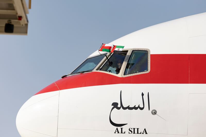 President Sheikh Mohamed's plane arrives in Oman for his state visit. Photo: UAE Presidential Court