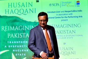 Husain Haqqani, a Pakistani former diplomat, at the launch of his book 'Reimagining Pakistan: Transforming a Dysfunctional Nuclear State', in Mumbai on April 12, 2018. Hindustan Times via Getty Images