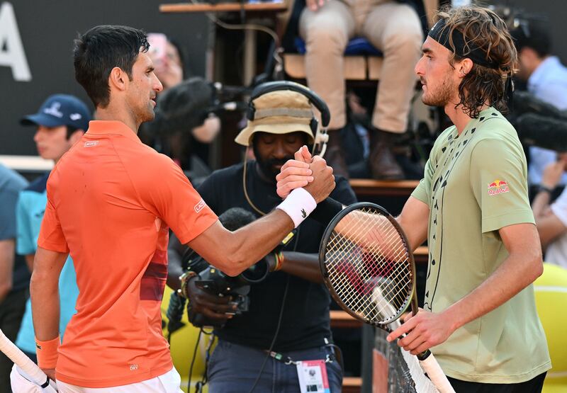 Stefanos Tsitsipas, right, and Novak Djokovic recently contested the Italian Open final, with Djokovic claiming a comfortable victory.  EPA