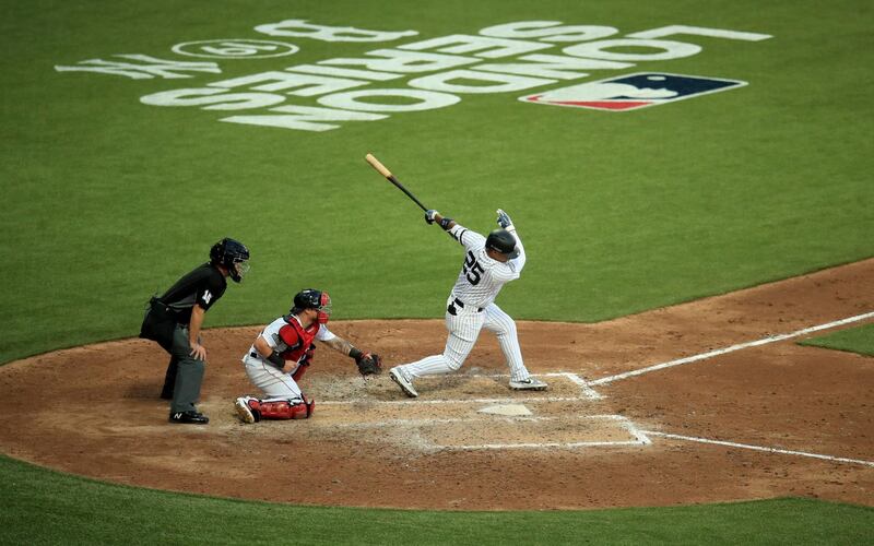 New York Yankees' Gleyber Torres (right) during the MLB London Series Match at The London Stadium. PRESS ASSOCIATION Photo