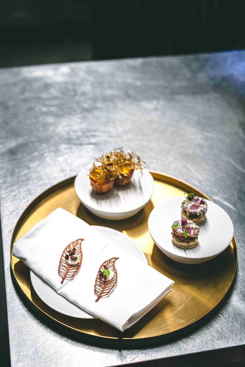 The first dish that will be served at Gal Ben-Moshe's nine-course dinner at Jubilee restaurant at Expo 2020 Dubai. Photo: @PrismChefBerlin Twitter