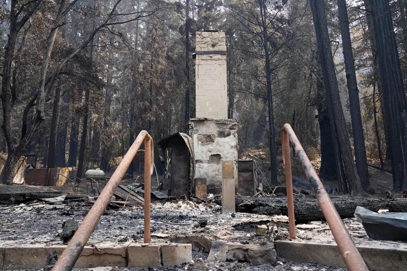 The fire-ravaged park headquarters building in Big Basin Redwoods State Park, California. AP Photo