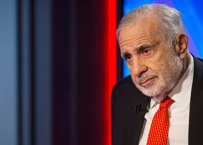 FILE PHOTO: Billionaire activist-investor Carl Icahn gives an interview on FOX Business Network's Neil Cavuto show in New York, U.S.,  February 11, 2014.   REUTERS/Brendan McDermid/File Photo