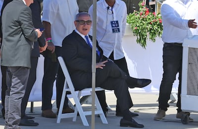 Benjamin Netanyahu at Israel's Ben Gurion Airport in Lod near Tel Aviv, in July 2022, before US President Joe Biden's arrival. AFP