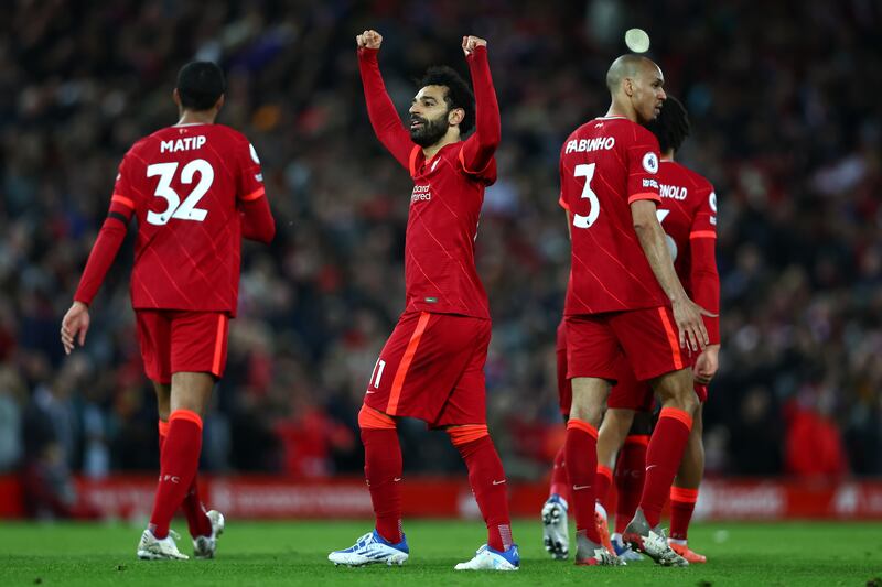 Mohamed Salah celebrates scoring the fourth goal. Getty