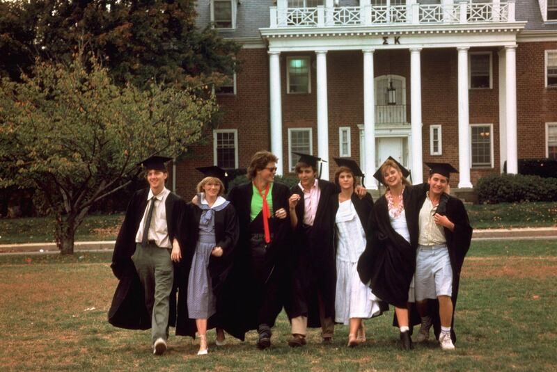 Andrew Mccarthy, Mare Winningham, Rob Lowe, Judd Nelson, Ally Sheedy, Demi Moore, Emilio Estevez in St Elmo’s Fire. Courtesy Columbia Pictures