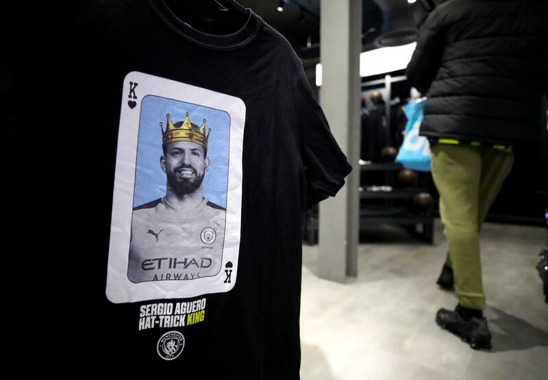 A Sergio Aguero t-shirt for sale in January 2020. PA