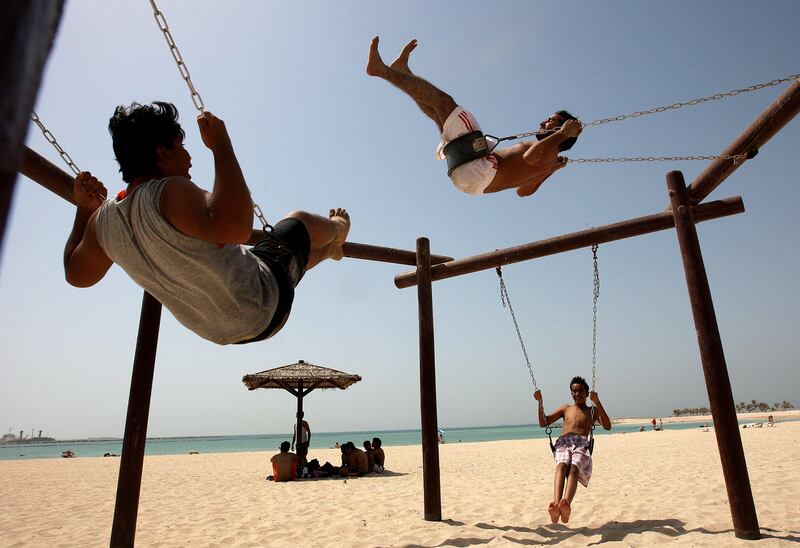 
DUBAI, UNITED ARAB EMIRATES ñ June 23: Teenagers enjoying their vacations at Al Mamzar Beach Park in Dubai. Al Mamzar Beach Park is one of the largest and finest park in Dubai. This park is located some 5 km from the Hamriya Port. (Pawan Singh / The National)
 *** Local Caption ***  PS017-MAMZAR PARK.jpg Singh5.jpgSingh5.jpg