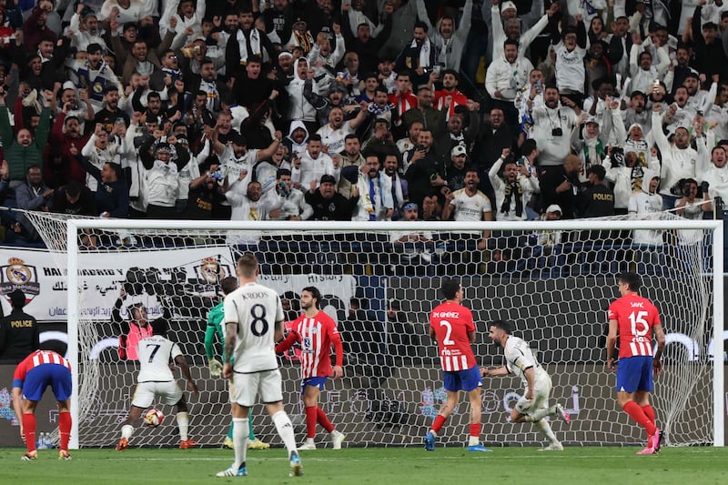 Dani Carvajal scores Real Madrid's third goal to force extra time against Atletico. AFP
