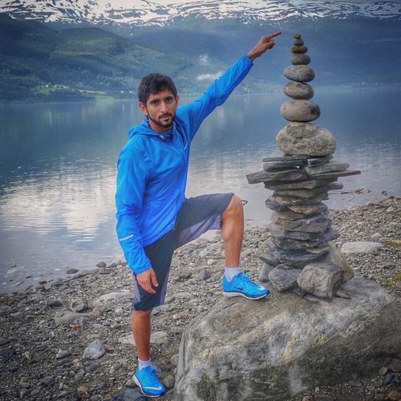 With a teetering rock sculpture in Norway, back in 2014. Instagram / Faz3