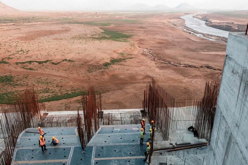 (FILES) In this file photo taken on December 26, 2019 shows a general view of the construction works at the Grand Ethiopian Renaissance Dam (GERD),  near Guba in Ethiopia, on December 26, 2019. The United Nations Security Council plans to meet on June 29, 2020 to discuss Egypt and Sudan's objections to Ethiopia's construction of a mega-dam on the Nile River, diplomatic sources said on June 25, 2020. 
The public video conference was called by the United States on behalf of Egypt, according to the sources. 
Ethiopia wants to start filling the reservoir for the 475-foot (145-meter) Grand Ethiopian Renaissance Dam in July, with or without approval from the two other countries.
 / AFP / EDUARDO SOTERAS
