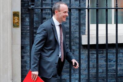 Britain's Secretary of State for Exiting the European Union (Brexit Minister) Dominic Raab leaves after attending the weekly meeting of the cabinet at 10 Downing Street in London on November 13, 2018. Prime Minister Theresa May today faced her divided ministers as negotiators scrambled to secure a divorce agreement with the European Union and anxiety mounted over the risk of a no-deal Brexit. / AFP / Tolga AKMEN
