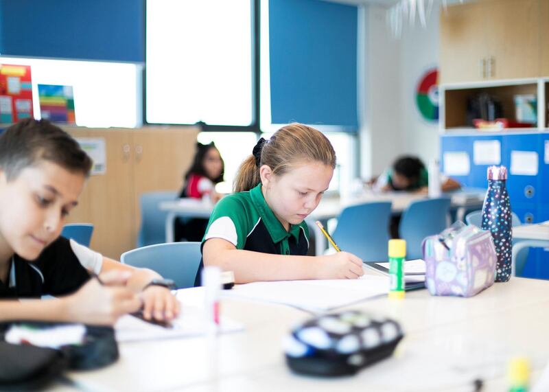 DUBAI, UNITED ARAB EMIRATES. 9 OCTOBER 2019. 
Year six classroom at GEMS Wellington Primary School.
(Photo: Reem Mohammed/The National)

Reporter: ANAM RIZVI
Section: NA