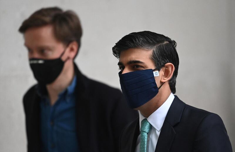 Britain's Chancellor of the Exchequer, Rishi Sunak arrives to appear on BBC TV's The Andrew Marr Show, amid the spread of the coronavirus disease (COVID-19), in London, Britain, February 28, 2021. REUTERS/Toby Melville