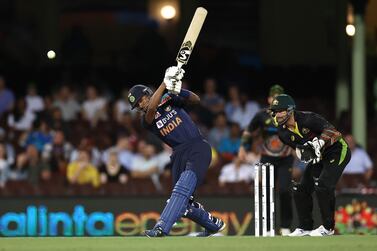 SYDNEY, AUSTRALIA - DECEMBER 06: Hardik Pandya of India bats during game two of the Twenty20 International series between Australia and India at Sydney Cricket Ground on December 06, 2020 in Sydney, Australia. (Photo by Ryan Pierse/Getty Images)