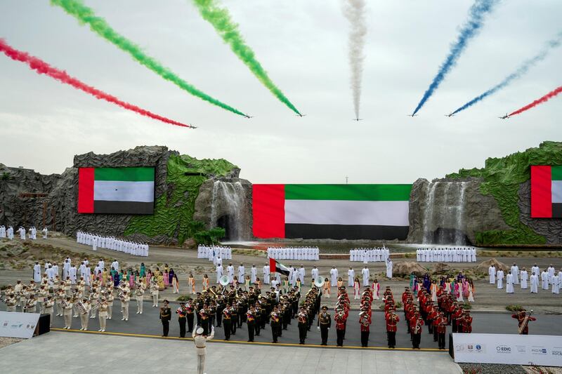 ABU DHABI, UNITED ARAB EMIRATES - February 17, 2019: Members of the UAE Military band, members of the Abu Dhabi Police band and members of the Armenian Military Orchestra, perform during the opening ceremony of the 2019 International Defence Exhibition and Conference (IDEX), at Abu Dhabi National Exhibition Centre (ADNEC).

( Mohamed Al Hammadi / Ministry of Presidential Affairs )
---