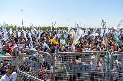 Supporters of Sirri Sureyya Onder, a candidate of the Green Left Party,  attend a campaign rally in Istanbul on Saturday. Bloomberg