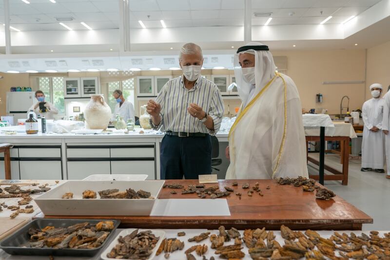 Dr Sabah Aboud Jasim, director general of the Sharjah Archaeology Authority (SAA) showed Sheikh Dr Sultan the many recent discoveries.