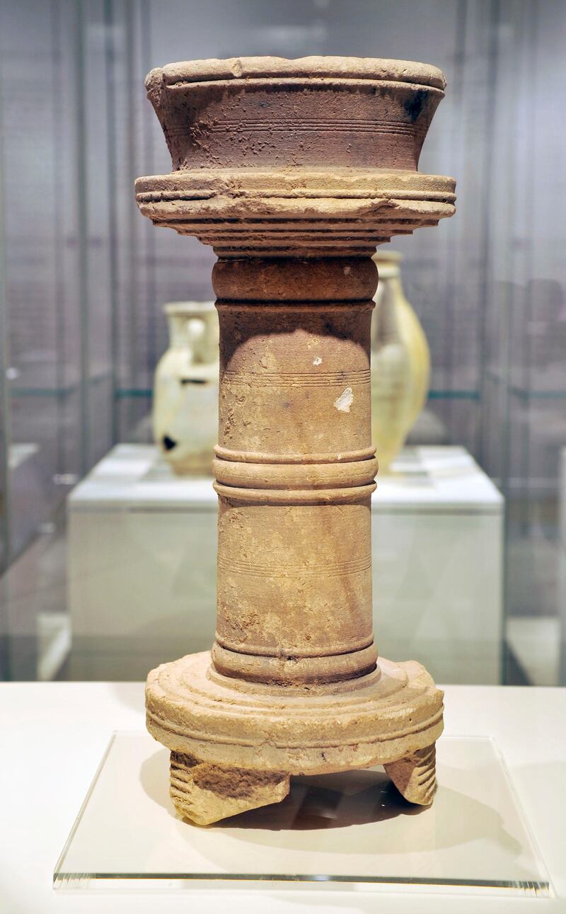 A large stone incence-burner, Mleiha 100AD on display as part of the exhibit "Our Monuments Narrate Our History" at the Sharjah Archaeology Museum on Tuesday, April 16, 2013. Charles Crowell for The National