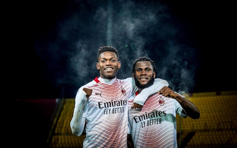 Milan goalscorers Franck Kessie, right, and Rafael Leao after the match. AP