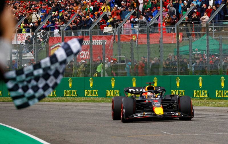 Red Bull's Max Verstappen crosses the line to win the Emilia Romagna Grand Prix. Reuters
