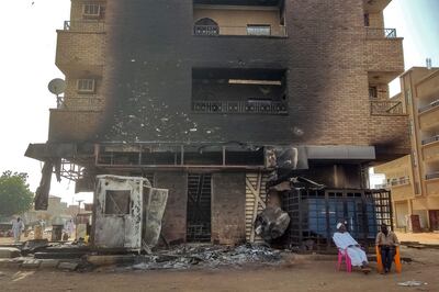 A burnt-out bank branch in southern Khartoum. AFP