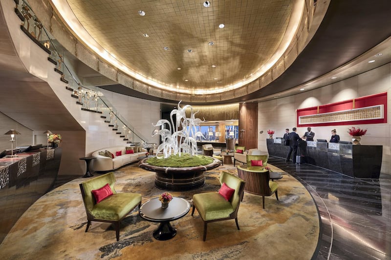 <p>The 35th&nbsp;floor lobby at&nbsp;Mandarin Oriental, New York</p>
