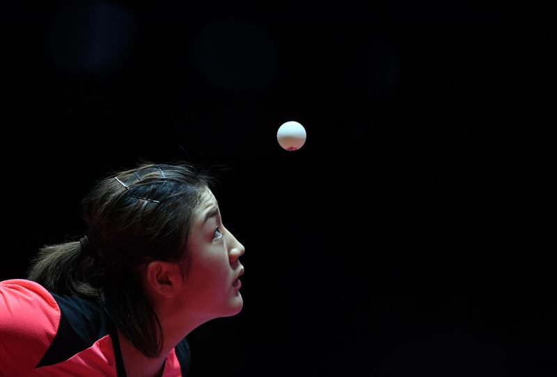 China's Chen Meng serves in the women's singles table tennis final match at the 2018 ITTF World Tour Grand Finals in Incheon. AFP