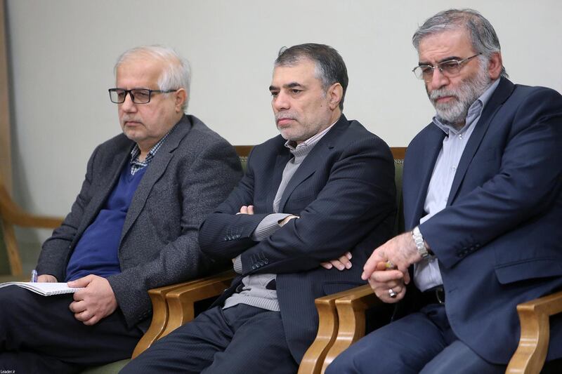 Iranian nuclear scientist Mohsen Fakhrizadeh (R) during a meeting with Iranian supreme leader (unseen) in Tehran on January 23, 2019. EPA/IRANIAN SUPREME LEADER'S OFFICE HO