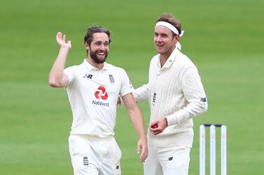 Cricket - Third Test - England v West Indies - Emirates Old Trafford, Manchester, Britain - July 28, 2020 England's Stuart Broad celebrates taking a catch to dismiss West Indies' Shai Hope off the bowling of Chris Woakes, as play resumes behind closed doors following the outbreak of the coronavirus disease (COVID-19) Michael Steele/Pool via REUTERS REFILE - CORRECTING CAPTION