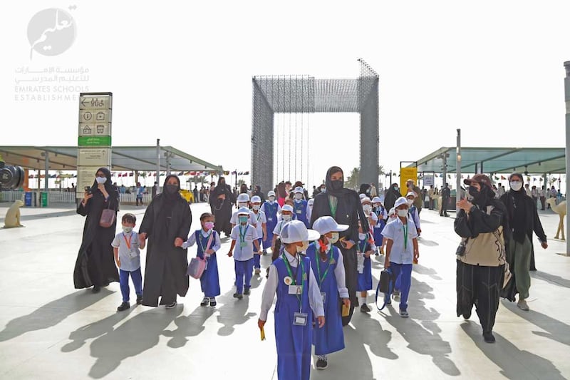 Her Excellency Jameela Al Muhairi, Minister of State for Public Education, accompanies government school pupils on a trip to Expo 2020 Dubai