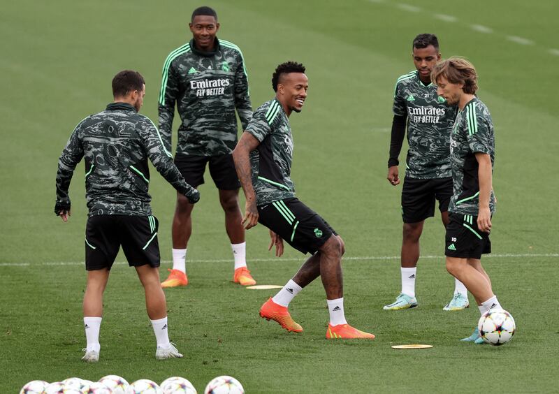 Real Madrid's players during training ahead of the match against RB Leipzig. AFP