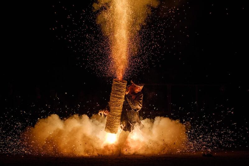 A Tezutsu hanabi explodes. AFP