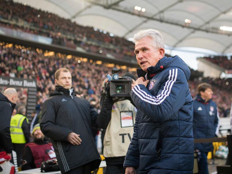 Munich's coach Jupp Heynckes arrives prior to the German Bundesliga soccer match between VfB Stuttgart and Bayern Munich in the Mercedes Benz Arena in Stuttgart, Germany, Saturday, Dec. 16, 2017.  (Deniz Calagan/dpa via AP)