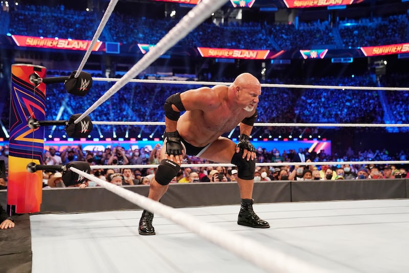 Goldberg competes against Bobby Lashley at SummerSlam. Photo: WWE