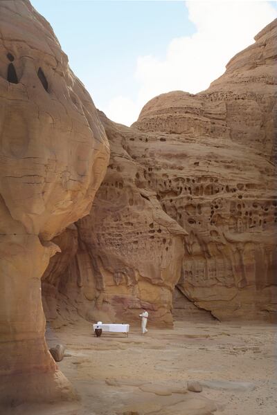 The spa also offers outdoor treatments amid the sandstone mountains. Photo: Banyan Tree AlUla