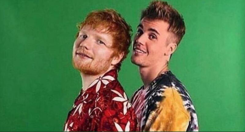 Justin Bieber posted this pic of himself and Ed Sheeran to tease the forthcoming single. Twitter.