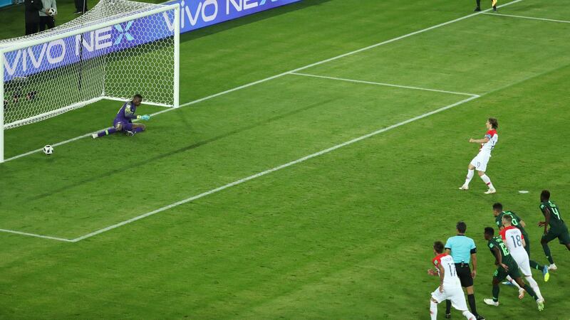 Match 8: Croatia's Luka Modric scores against Nigeria. Reuters