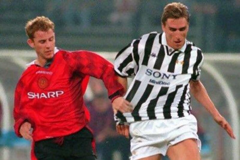 Manchester United's Nicky Butt was surprised by the speed of Juventus' Alen Boksic.