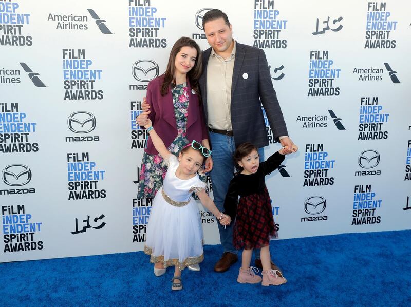 Waad al-Kateab, Hamza al-Kateab and their children Sama and Taima arrive for the 35th Film Independent Spirit Awards in California on February 8, 2020. Reuters