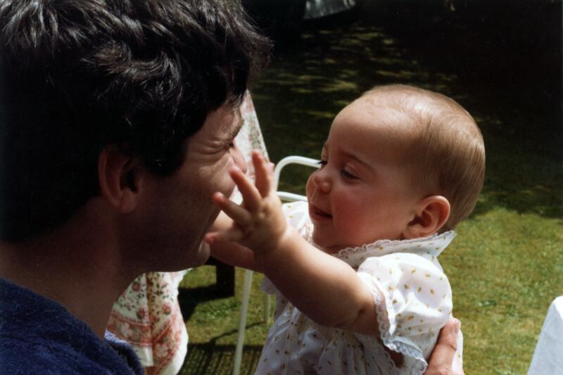 The Princess of Wales as a baby with her father Michael Middleton. The Middleton Family.
