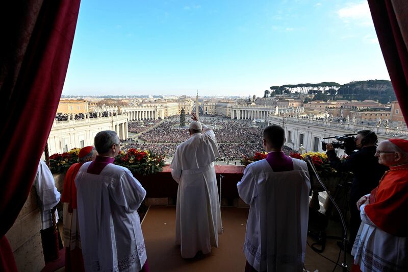 Pope Francis delivers his Urbi et Orbi message at St Peter's Basilica in the Vatican. Reuters
