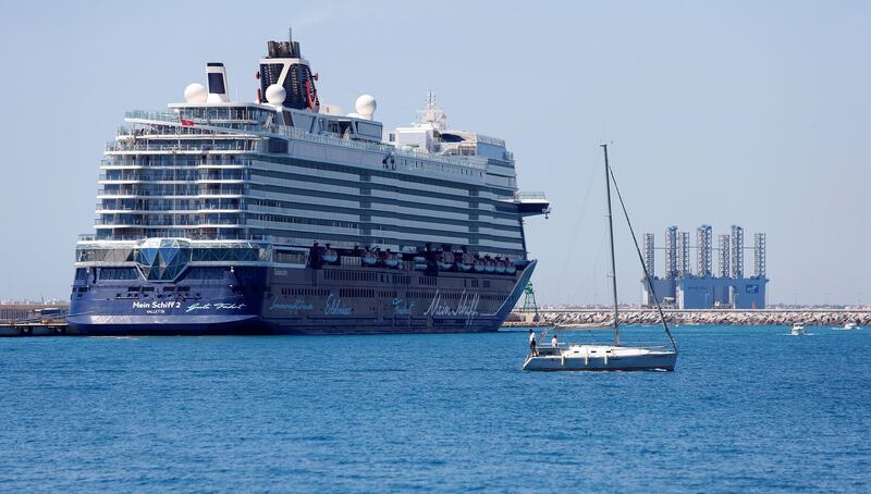 A view of German cruiser 'Mein Schiff 2' as it remains docked at the port of Alicante, eastern Spain. The 'Mein Schiff 2' carrying 868 tourists, 800 of them with German nationality, is the first cruiser to enter the port of Alicante in 15 months due to the pandemic.  EPA