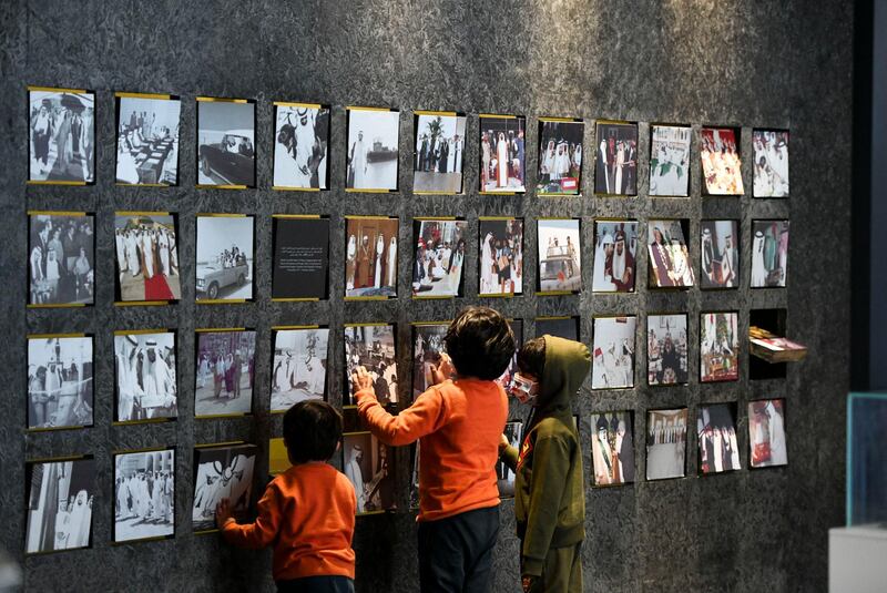 Abu Dhabi, United Arab Emirates - The National Archives pavilion at the Sheikh Zayed Heritage Festival has displayed pictures of the past with descriptions at the back. Khushnum Bhandari for The National