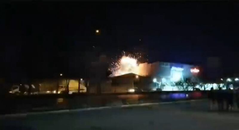 A still from a video posted online that reportedly shows an explosion in Iran's Isfahan province on Saturday. AFP