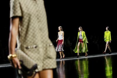 Monogram and micro shorts at the Gucci spring/summer 2024 show. Reuters
