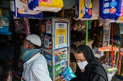 A Mumbai store where QR codes of Paytm, an Indian cellphone-based digital payment platform, are displayed.  AFP