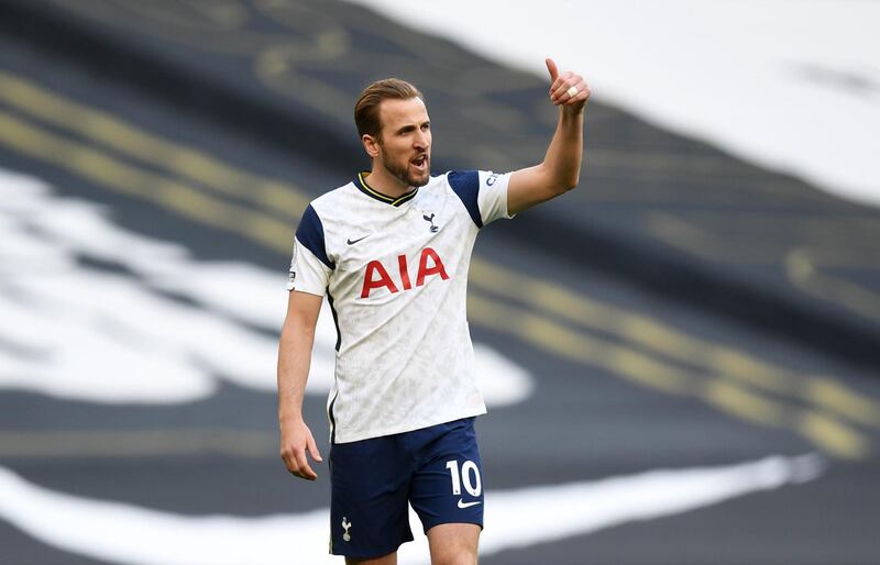 Harry Kane salutes the fans after Spurs final home Premier League game of the season against Aston Villa on Wednesday, May 19. PA